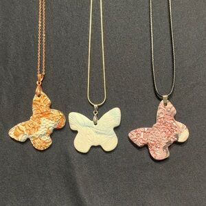 Butterfly Pendant Necklace Set - Gold, Cream, Pink with chains